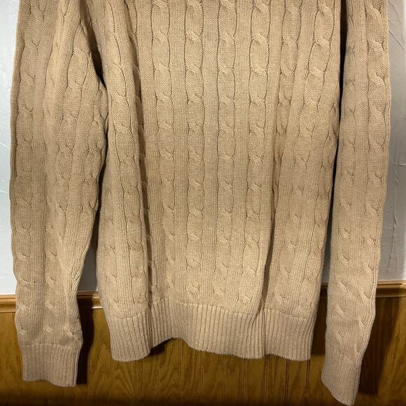 Polo Ralph Lauren Cotton Cable Cotton Camel TanCardigan Sweater Size Large - Picture 11 of 13